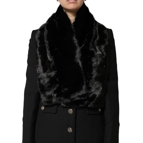 Dolce & Gabbana Black Fur Shawl Neck Wrap Cover Collar Women's Scarf